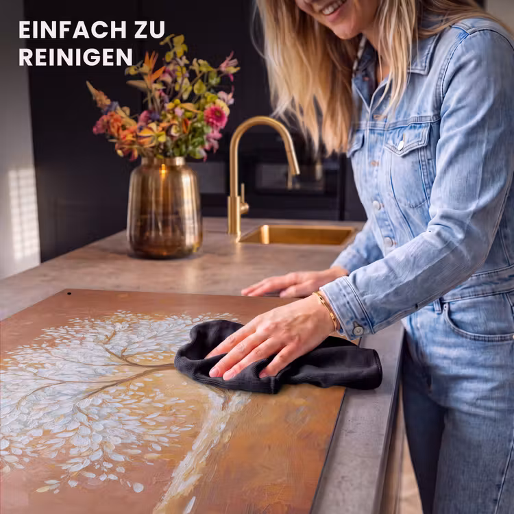 2-in-1 Herdabdeckplatte & Spritzschutz - Abstrakt - Baum - Weiß - Blätter - Abstract - Boom - Wit - Bladeren Inductie beschemer met haakjes klein