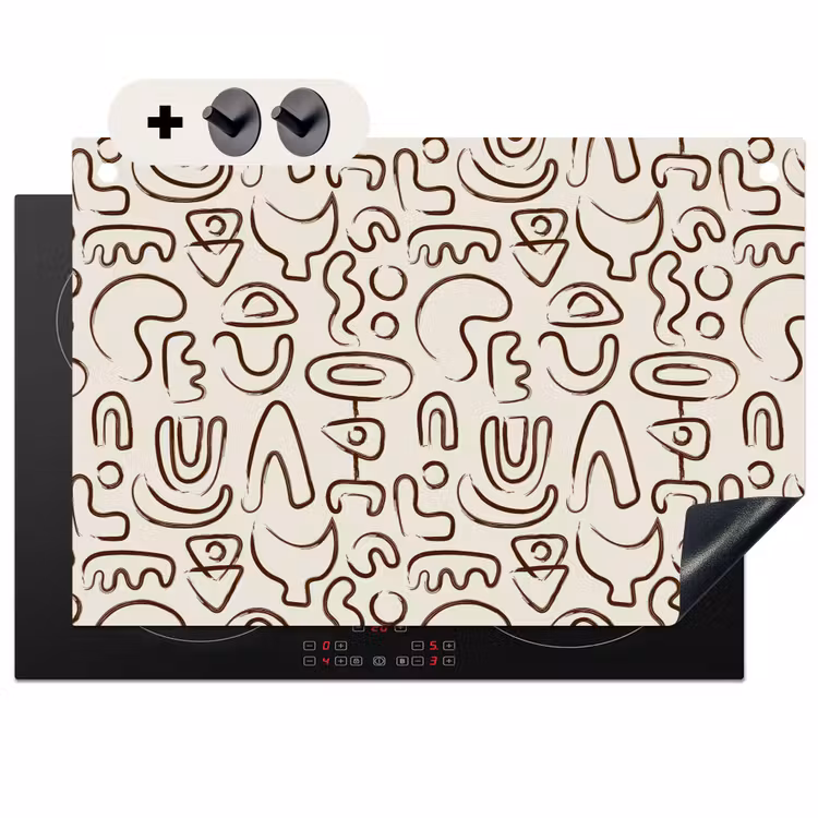 2-in-1 Herdabdeckplatte & Spritzschutz - Abstrakt - Beige - Muster - Dunkelbraun - Abstract - Beige - Patroon - Donkerbruin Inductie beschemer met haakjes klein 777