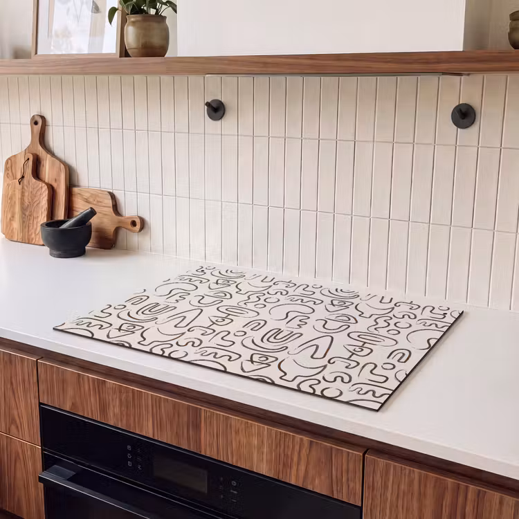 2-in-1 Herdabdeckplatte & Spritzschutz - Abstrakt - Beige - Muster - Dunkelbraun - Abstract - Beige - Patroon - Donkerbruin Inductie beschemer met haakjes klein 777