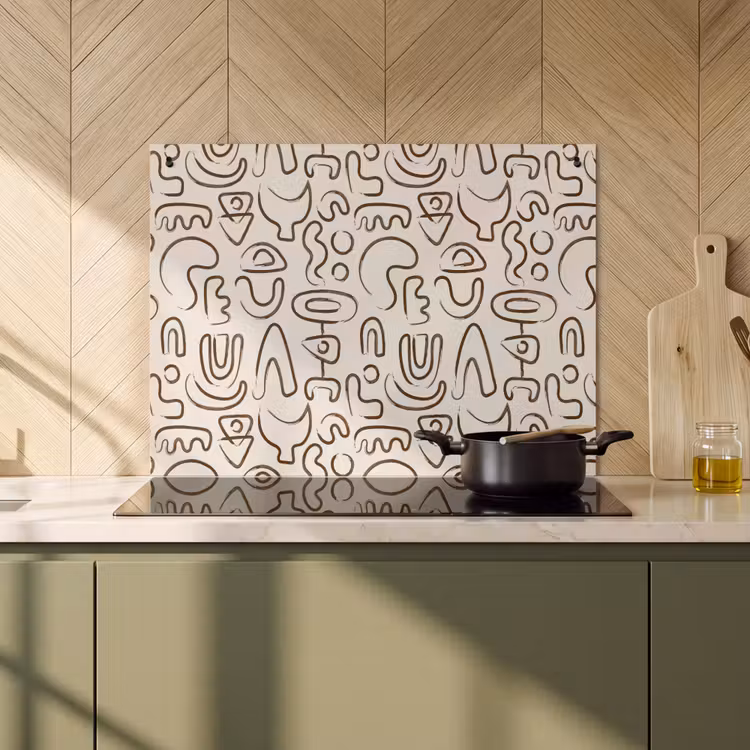 2-in-1 Herdabdeckplatte & Spritzschutz - Abstrakt - Beige - Muster - Dunkelbraun - Abstract - Beige - Patroon - Donkerbruin Inductie beschemer met haakjes klein 777