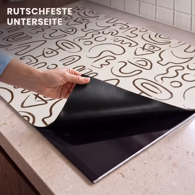 2-in-1 Herdabdeckplatte & Spritzschutz - Abstrakt - Beige - Muster - Dunkelbraun - Abstract - Beige - Patroon - Donkerbruin Inductie beschemer met haakjes klein 777