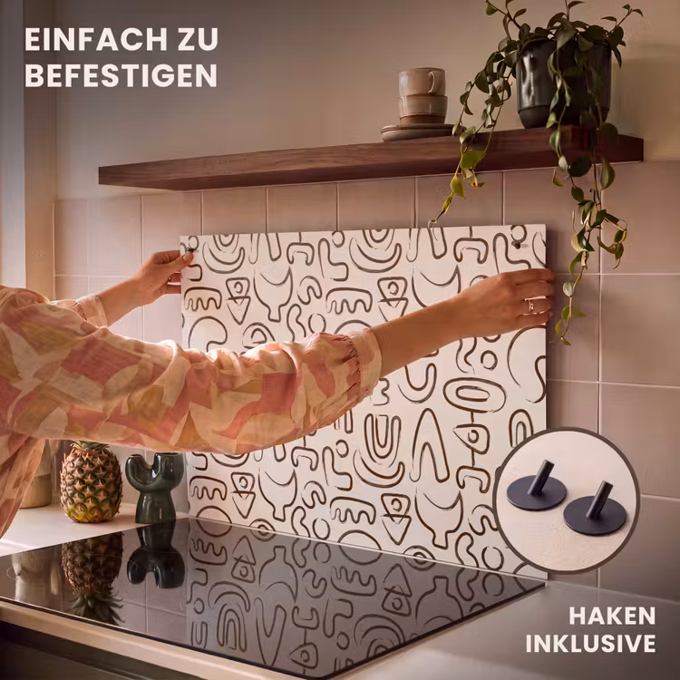 2-in-1 Herdabdeckplatte & Spritzschutz - Abstrakt - Beige - Muster - Dunkelbraun - Abstract - Beige - Patroon - Donkerbruin Inductie beschemer met haakjes klein 777