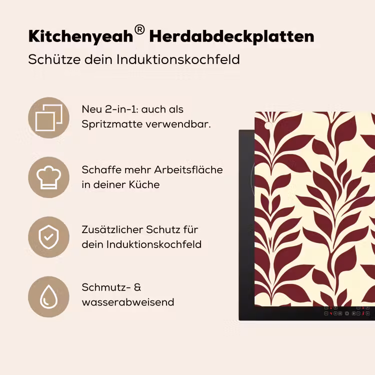 Abstract - Bladeren - Burgundy Inductie beschemer met haakjes klein 777 -ky-usp-de