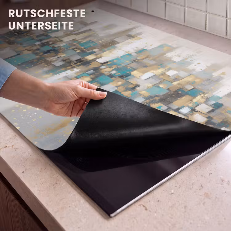 2-in-1 Herdabdeckplatte & Spritzschutz - Abstrakt - Blöcke - Gold - Skyline - Abstract - Blokken - Goud - Skyline Inductie beschemer met haakjes klein