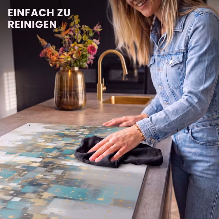 2-in-1 Herdabdeckplatte & Spritzschutz - Abstrakt - Blöcke - Gold - Skyline - Abstract - Blokken - Goud - Skyline Inductie beschemer met haakjes klein