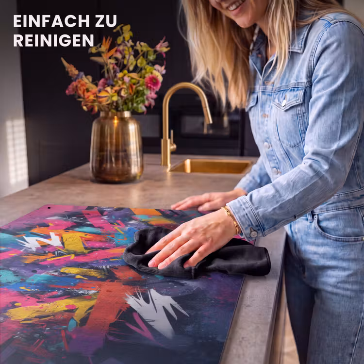 2-in-1 Herdabdeckplatte & Spritzschutz - Abstrakt - Explosion - Neonfarben - Abstract - Explosie - Neonkleuren Inductie beschemer met haakjes klein