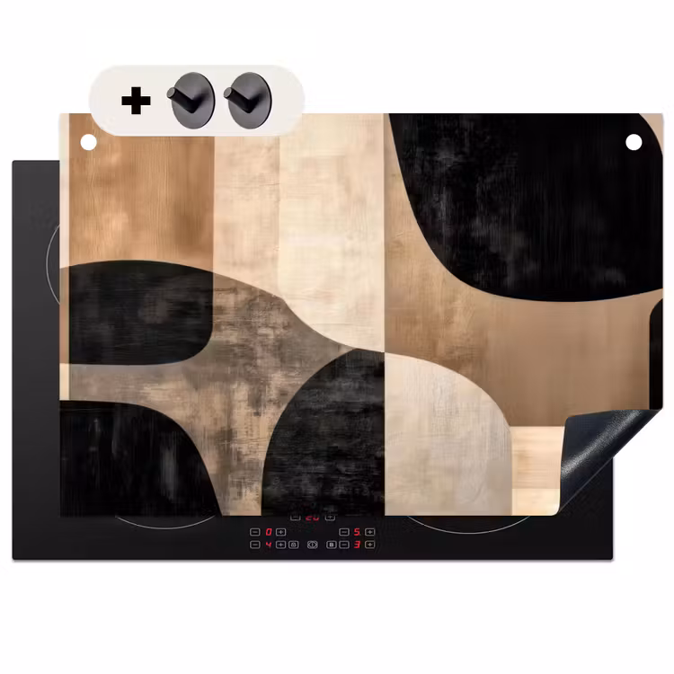 2-in-1 Herdabdeckplatte & Spritzschutz - Abstrakt - Flugzeuge - Schwarz - Rund - Abstract - Vlakken - Zwart - Rond Inductie beschemer met haakjes klein