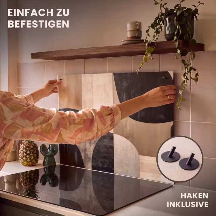 2-in-1 Herdabdeckplatte & Spritzschutz - Abstrakt - Flugzeuge - Schwarz - Rund - Abstract - Vlakken - Zwart - Rond Inductie beschemer met haakjes klein