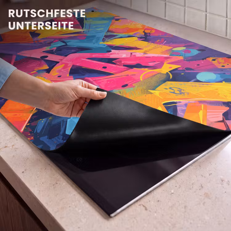 2-in-1 Herdabdeckplatte & Spritzschutz - Abstrakt - Formen - Farbenfroh - Abstract - Vormen - Kleurrijk Inductie beschemer met haakjes klein