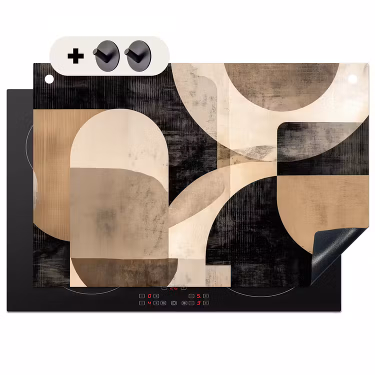 2-in-1 Herdabdeckplatte & Spritzschutz - Abstrakt - Formen - Modern - Beige - Abstract - Vormen - Modern - Beige Inductie beschemer met haakjes klein