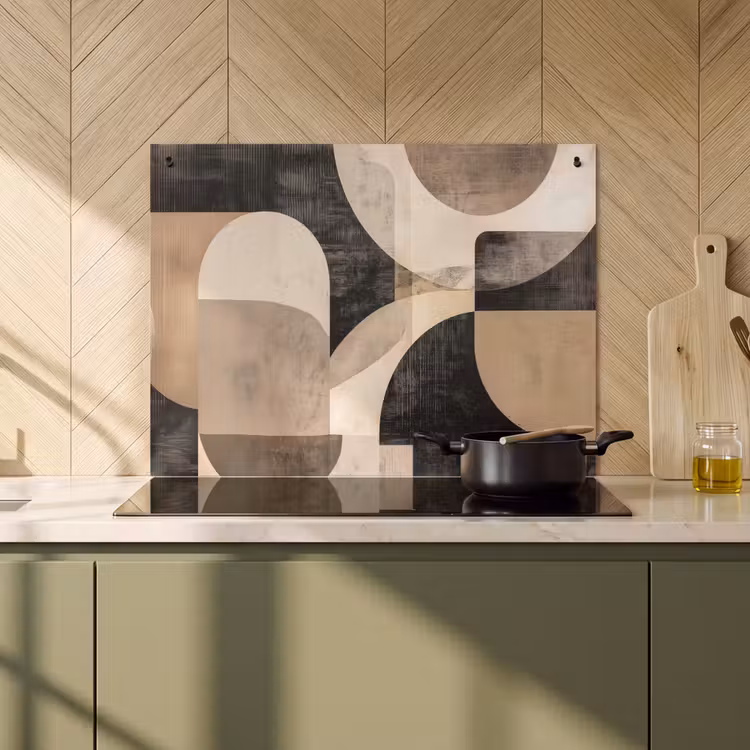 2-in-1 Herdabdeckplatte & Spritzschutz - Abstrakt - Formen - Modern - Beige - Abstract - Vormen - Modern - Beige Inductie beschemer met haakjes klein