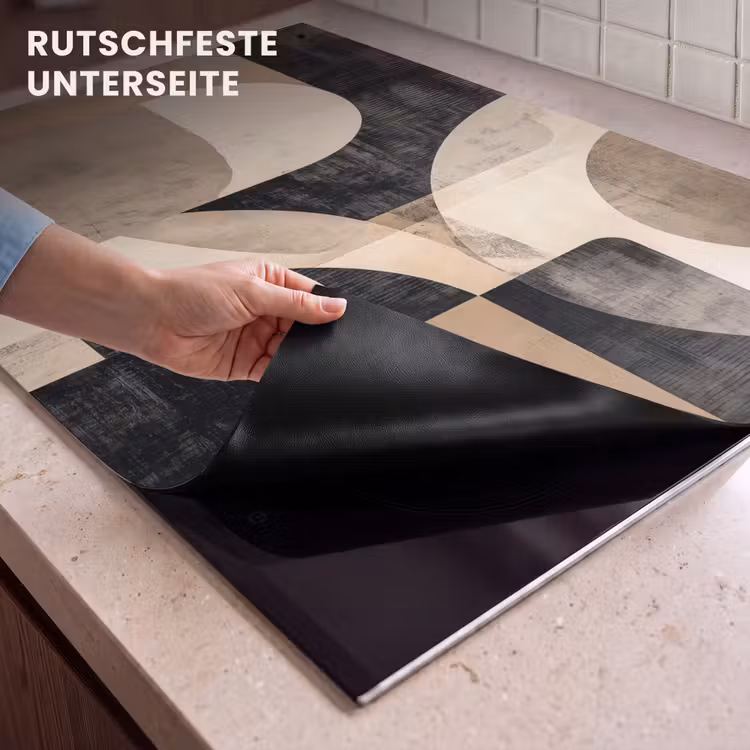 2-in-1 Herdabdeckplatte & Spritzschutz - Abstrakt - Formen - Modern - Beige - Abstract - Vormen - Modern - Beige Inductie beschemer met haakjes klein