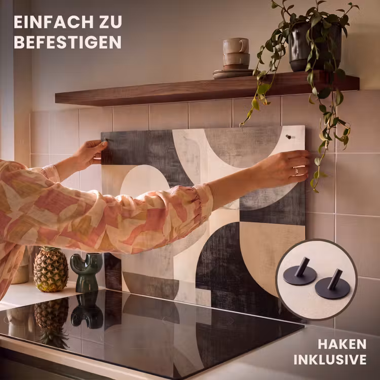 2-in-1 Herdabdeckplatte & Spritzschutz - Abstrakt - Formen - Modern - Beige - Abstract - Vormen - Modern - Beige Inductie beschemer met haakjes klein