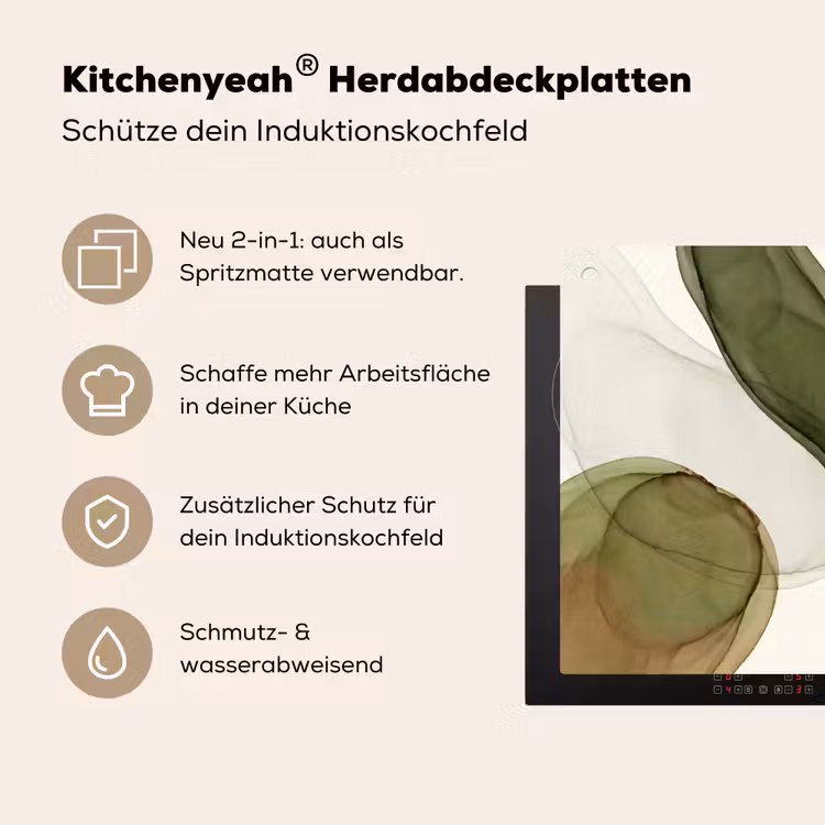 Abstract - Vormen - Modern - Kunst - Groen - Bruin Inductie beschemer met haakjes klein -ky-usp-de
