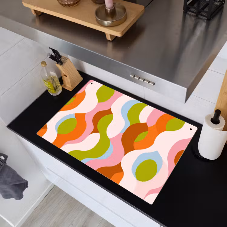 2-in-1 Herdabdeckplatte & Spritzschutz - Abstrakt - Formen - Rosa - Abstract - Vormen - Roze Inductie beschemer met haakjes klein