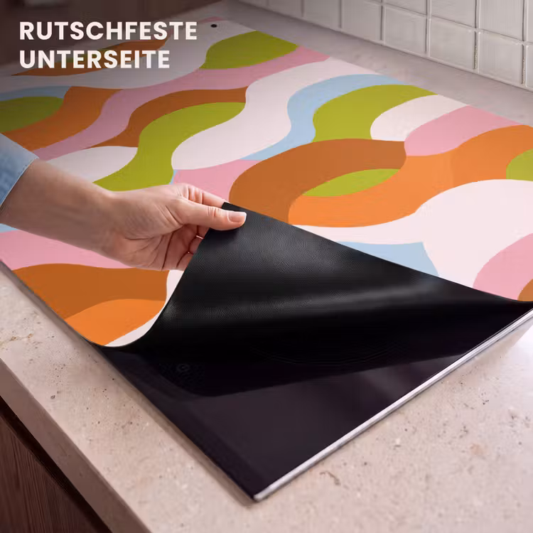 2-in-1 Herdabdeckplatte & Spritzschutz - Abstrakt - Formen - Rosa - Abstract - Vormen - Roze Inductie beschemer met haakjes klein