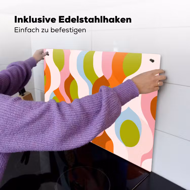 2-in-1 Herdabdeckplatte & Spritzschutz - Abstrakt - Formen - Rosa - Abstract - Vormen - Roze Inductie beschemer met haakjes klein