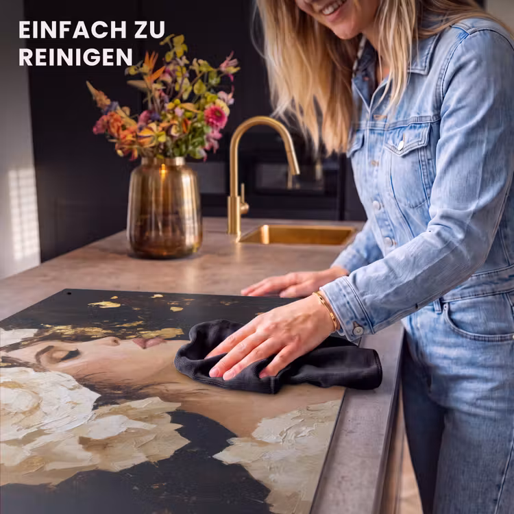 2-in-1 Herdabdeckplatte & Spritzschutz - Abstrakt - Frau - Blumen - Weiß - Abstract - Vrouw - Bloemen - Wit Inductie beschemer met haakjes klein