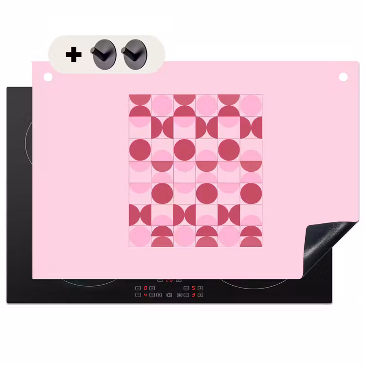 Abstract - Geometrisch - Cirkels - Roze - Modern Inductie beschemer met haakjes klein -3d
