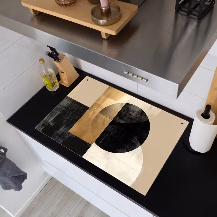 2-in-1 Herdabdeckplatte & Spritzschutz - Abstrakt - Gold - Schwarz - Kunst - Abstract - Goud - Zwart - Kunst Inductie beschemer met haakjes klein