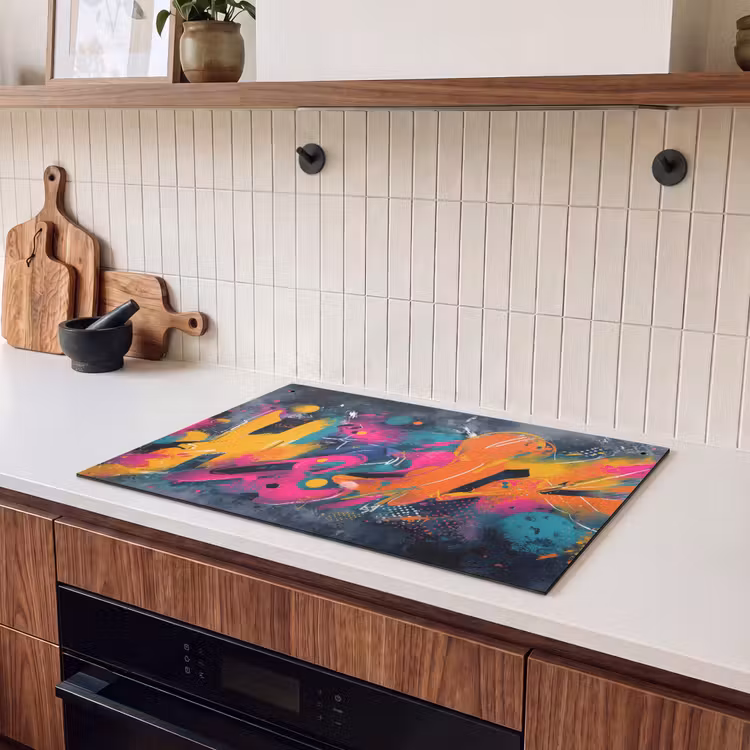 2-in-1 Herdabdeckplatte & Spritzschutz - Abstrakt - Graffiti - Farbenfroh - Farbspritzer - Abstract - Graffiti - Kleurrijk - Verfspatten Inductie beschemer met haakjes klein