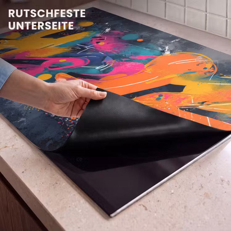 2-in-1 Herdabdeckplatte & Spritzschutz - Abstrakt - Graffiti - Farbenfroh - Farbspritzer - Abstract - Graffiti - Kleurrijk - Verfspatten Inductie beschemer met haakjes klein