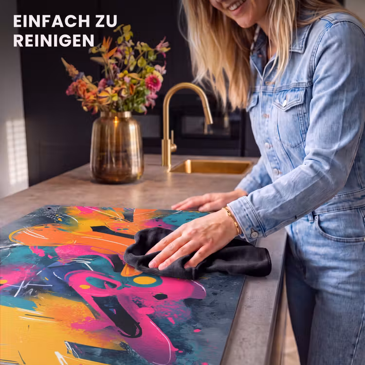 2-in-1 Herdabdeckplatte & Spritzschutz - Abstrakt - Graffiti - Farbenfroh - Farbspritzer - Abstract - Graffiti - Kleurrijk - Verfspatten Inductie beschemer met haakjes klein