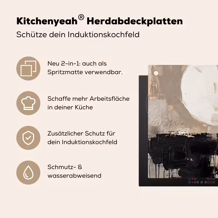 Abstract - Cirkel - Modern - Beige - Zwart - Minimalistisch Inductie beschemer met haakjes klein -ky-usp-de