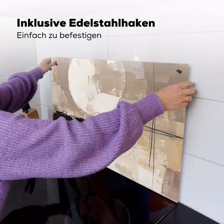 Abstract - Cirkel - Modern - Beige - Zwart - Minimalistisch Inductie beschemer met haakjes klein -ky-ophangen-de