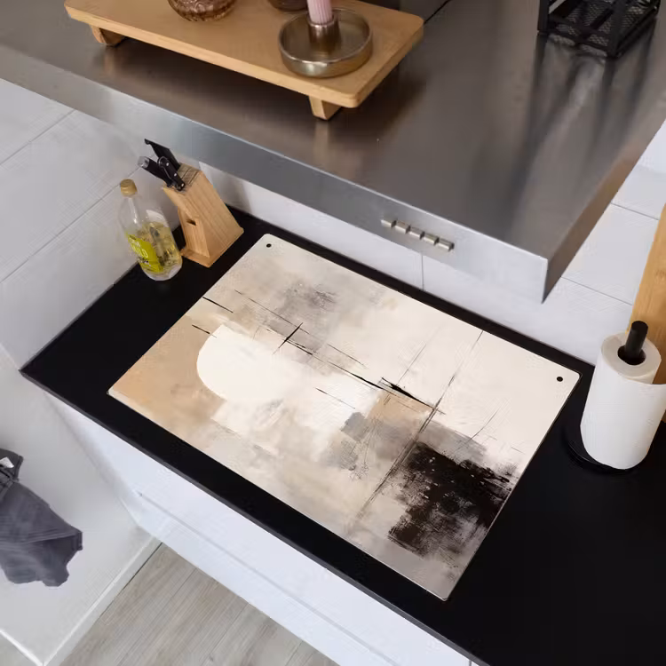 2-in-1 Herdabdeckplatte & Spritzschutz - Abstrakt - Kunst - Grau - Abstract - Kunst - Grijs Inductie beschemer met haakjes klein