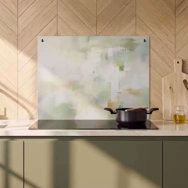 2-in-1 Herdabdeckplatte & Spritzschutz - Abstrakt - Kunst - Weiß - Grün - Modern - Abstract - Kunst - Wit - Groen - Modern Inductie beschemer met haakjes klein