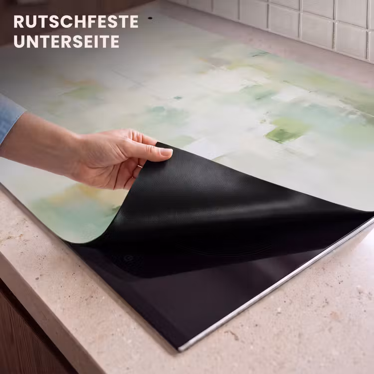 2-in-1 Herdabdeckplatte & Spritzschutz - Abstrakt - Kunst - Weiß - Grün - Modern - Abstract - Kunst - Wit - Groen - Modern Inductie beschemer met haakjes klein