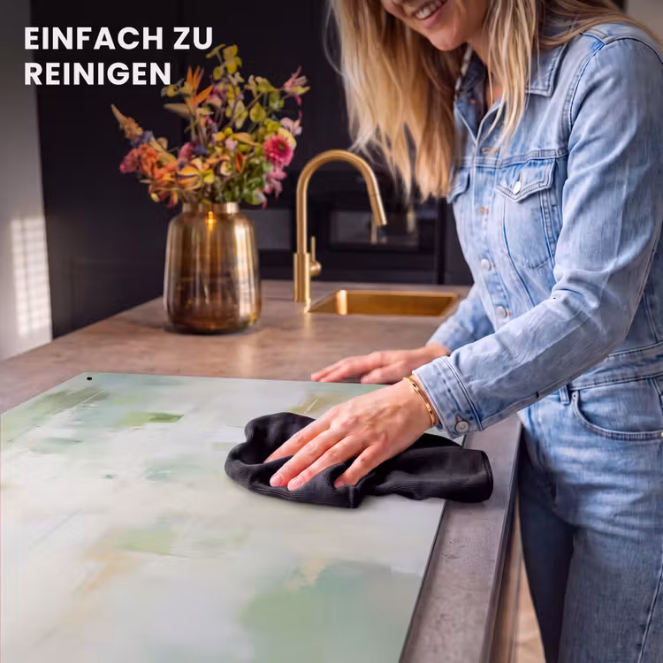 2-in-1 Herdabdeckplatte & Spritzschutz - Abstrakt - Kunst - Weiß - Grün - Modern - Abstract - Kunst - Wit - Groen - Modern Inductie beschemer met haakjes klein
