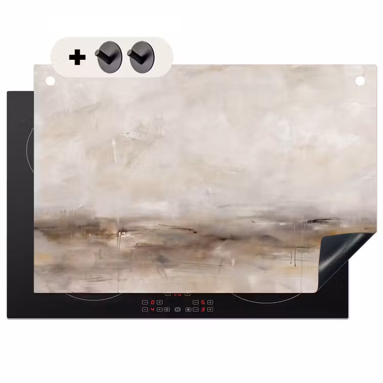 Abstrakt - Landschap - Modern - Beige - Kunst Inductie beschemer met haakjes klein -3d