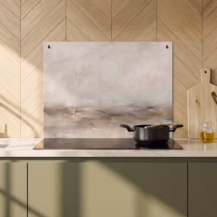 Abstrakt - Landschap - Modern - Beige - Kunst Inductie beschemer met haakjes klein -sfeer2