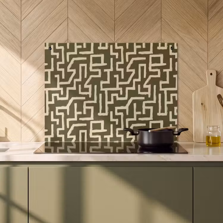 2-in-1 Herdabdeckplatte & Spritzschutz - Abstrakt - Linien - Grün - Abstract - Lijnen - Groen Inductie beschemer met haakjes klein 777