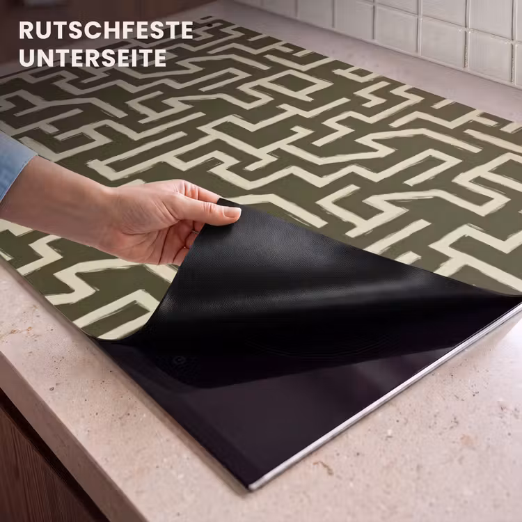 2-in-1 Herdabdeckplatte & Spritzschutz - Abstrakt - Linien - Grün - Abstract - Lijnen - Groen Inductie beschemer met haakjes klein 777