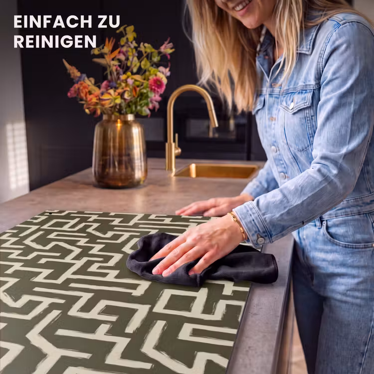 2-in-1 Herdabdeckplatte & Spritzschutz - Abstrakt - Linien - Grün - Abstract - Lijnen - Groen Inductie beschemer met haakjes klein 777