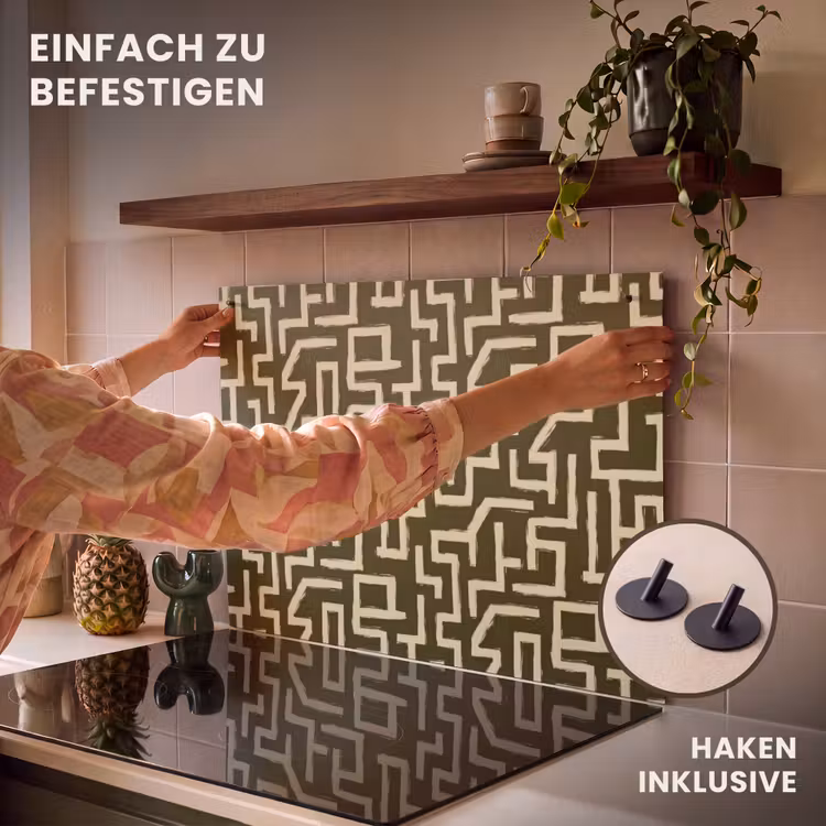 2-in-1 Herdabdeckplatte & Spritzschutz - Abstrakt - Linien - Grün - Abstract - Lijnen - Groen Inductie beschemer met haakjes klein 777