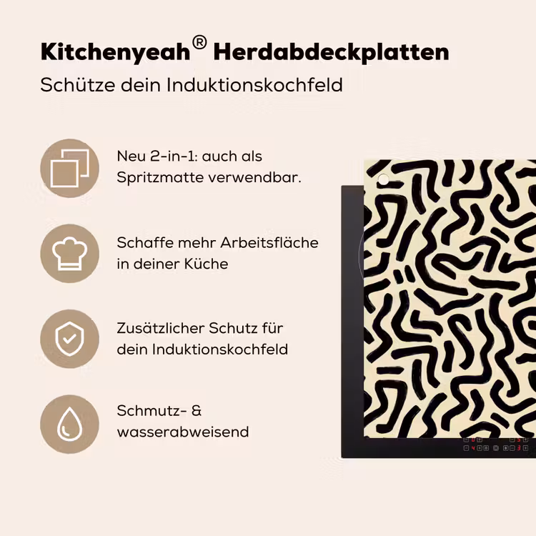 Abstract - Lijnen - Zwart Inductie beschemer met haakjes klein 777 -ky-usp-de