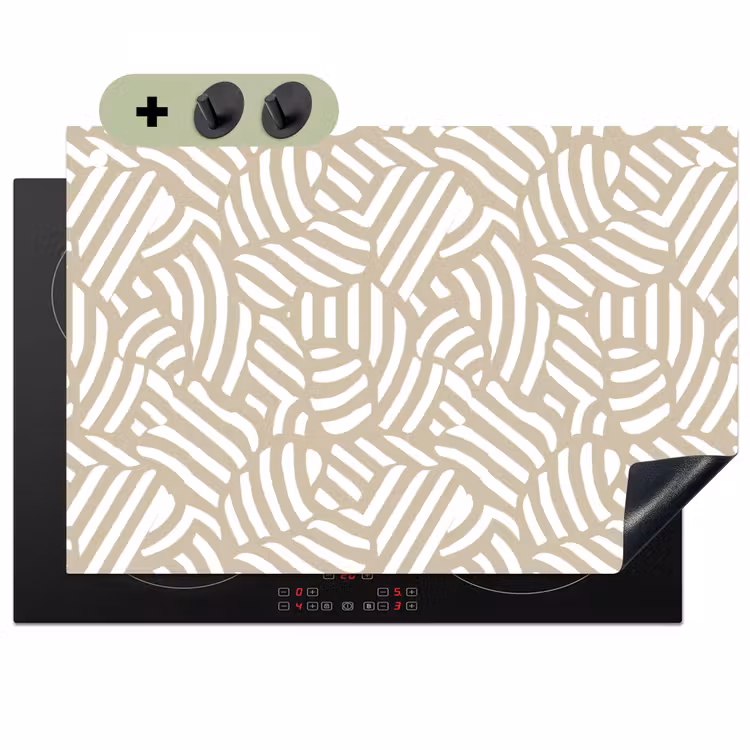Abstract - Modern - Beige Inductie beschemer met haakjes klein 777 -3d