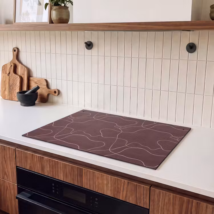 2-in-1 Herdabdeckplatte & Spritzschutz - Abstrakt - Modern - Braun - Abstract - Modern - Bruin Inductie beschemer met haakjes klein 777