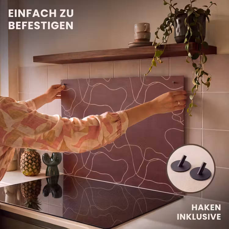 2-in-1 Herdabdeckplatte & Spritzschutz - Abstrakt - Modern - Braun - Abstract - Modern - Bruin Inductie beschemer met haakjes klein 777
