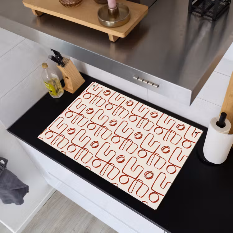 2-in-1 Herdabdeckplatte & Spritzschutz - Abstrakt - Muster - Beige - Rot - Abstract - Patroon - Beige - Rood Inductie beschemer met haakjes klein 777
