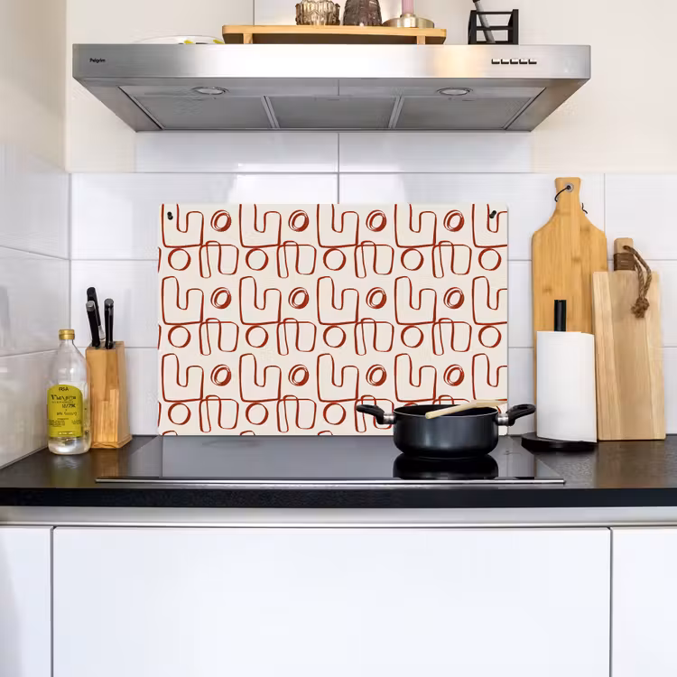 2-in-1 Herdabdeckplatte & Spritzschutz - Abstrakt - Muster - Beige - Rot - Abstract - Patroon - Beige - Rood Inductie beschemer met haakjes klein 777