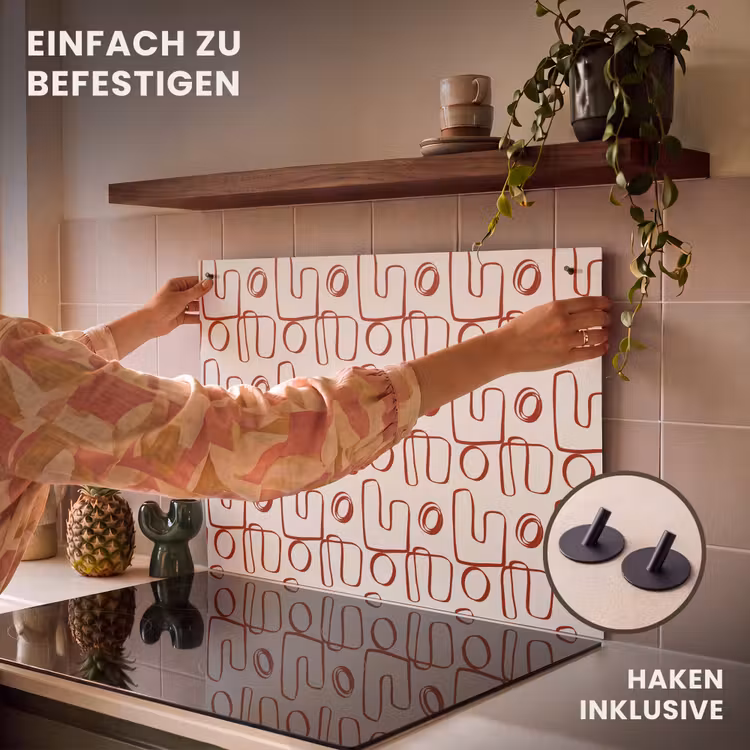 2-in-1 Herdabdeckplatte & Spritzschutz - Abstrakt - Muster - Beige - Rot - Abstract - Patroon - Beige - Rood Inductie beschemer met haakjes klein 777