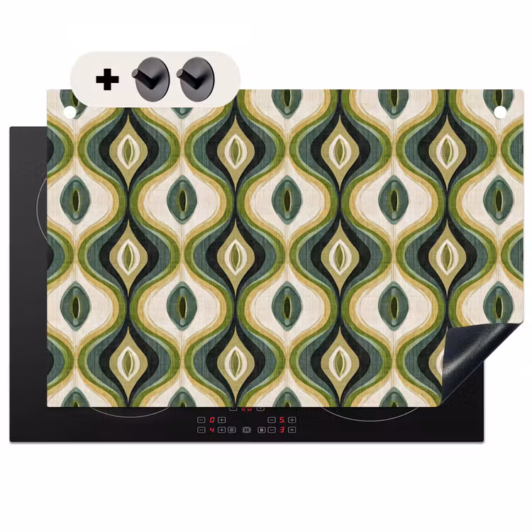 2-in-1 Herdabdeckplatte & Spritzschutz - Abstrakt - Rhythmisch - Grün - Abstract - Ritmisch - Groen Inductie beschemer met haakjes klein 777