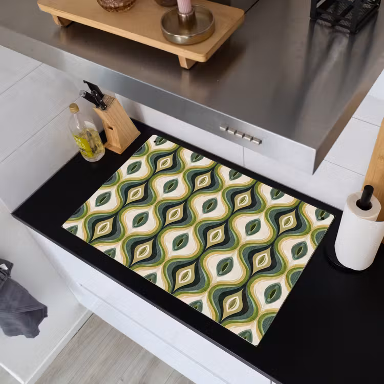 2-in-1 Herdabdeckplatte & Spritzschutz - Abstrakt - Rhythmisch - Grün - Abstract - Ritmisch - Groen Inductie beschemer met haakjes klein 777
