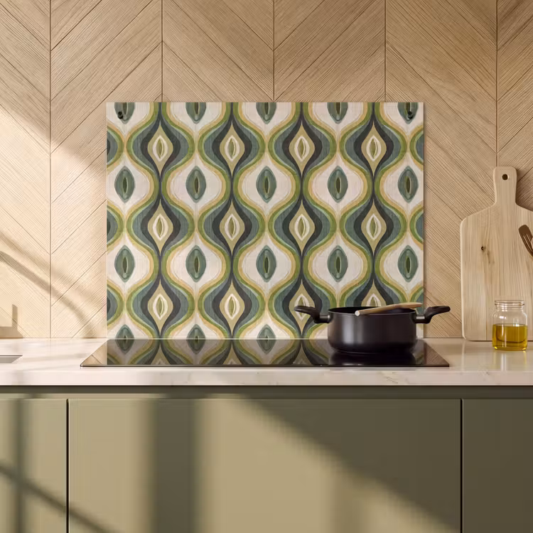 2-in-1 Herdabdeckplatte & Spritzschutz - Abstrakt - Rhythmisch - Grün - Abstract - Ritmisch - Groen Inductie beschemer met haakjes klein 777