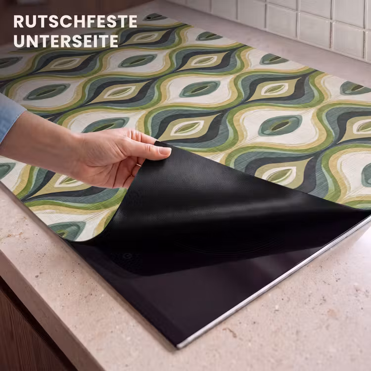 2-in-1 Herdabdeckplatte & Spritzschutz - Abstrakt - Rhythmisch - Grün - Abstract - Ritmisch - Groen Inductie beschemer met haakjes klein 777